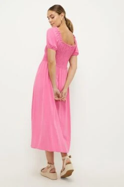 Dorothy Perkins Petite Pink Shirred Bodice Midi Dress -Perkinsdory Store bqq10647 pink xl 2