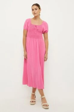 Dorothy Perkins Petite Pink Shirred Bodice Midi Dress -Perkinsdory Store bqq10647 pink xl 3