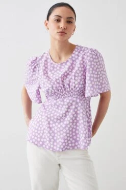 Dorothy Perkins Petite Spot Shirred Front Detail Tea Blouse