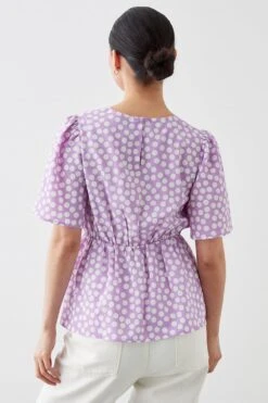 Dorothy Perkins Petite Spot Shirred Front Detail Tea Blouse -Perkinsdory Store bqq10673 lilac xl 2
