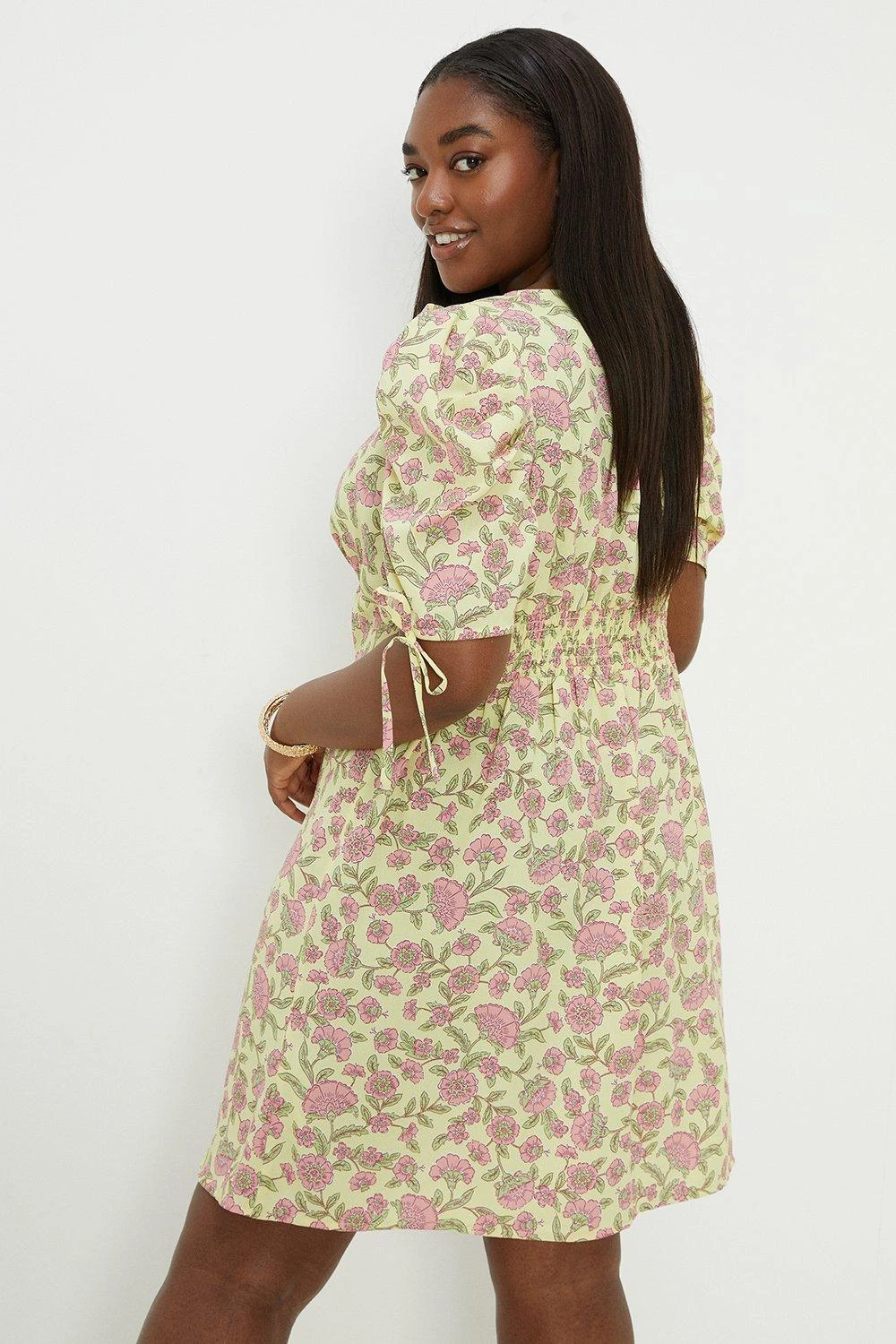 Dorothy Perkins Curve Floral Button Front Tie Sleeve Mini Dress 4 Dorothy Perkins Curve Floral Button Front Tie Sleeve Mini Dress - Image 4