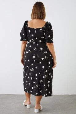 Dorothy Perkins Curve Black Floral Ruched Front Short Sleeve Midi Dress -Perkinsdory Store bqq10707 black xl 2