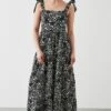 Dorothy Perkins Petite Black Ditsy Tiered Tie Shoulder Maxi Dress