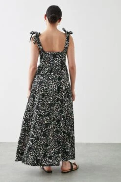 Dorothy Perkins Petite Black Ditsy Tiered Tie Shoulder Maxi Dress -Perkinsdory Store bqq10748 black xl 2