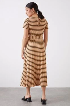 Dorothy Perkins Black Stone Striped Belted Midi T-shirt Dress -Perkinsdory Store bqq10765 black xl 2