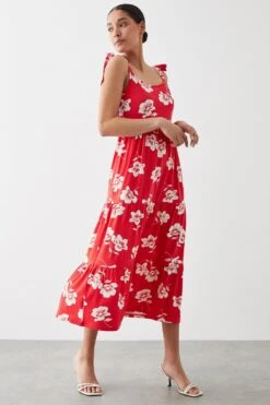 Dorothy Perkins Red Floral Tie Shoulder Midi Dress