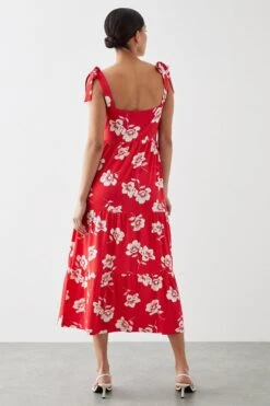 Dorothy Perkins Red Floral Tie Shoulder Midi Dress -Perkinsdory Store bqq10773 red xl 2