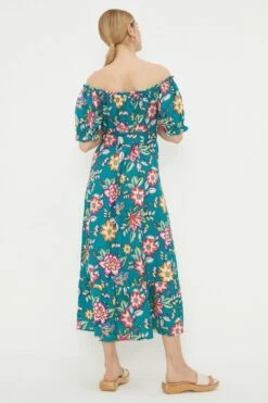 Dorothy Perkins Green Floral Button Through Bardot Midi Dress -Perkinsdory Store bqq10779 green xl 2