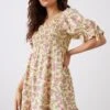 Dorothy Perkins Petite Floral Print Shirred Bodice Frill Hem Mini Dress