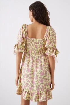 Dorothy Perkins Petite Floral Print Shirred Bodice Frill Hem Mini Dress -Perkinsdory Store bqq10789 yellow xl 2