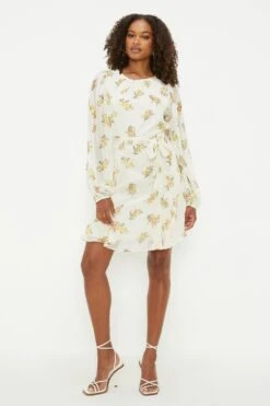 Dorothy Perkins Tall Ivory Ditsy Print Chiffon Full Hem Mini Dress -Perkinsdory Store bqq10796 ivory xl 3