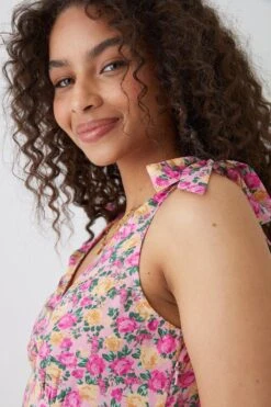 Dorothy Perkins Tall Pink Floral Print Bias Cut Tie Shoulder Midi Dress -Perkinsdory Store bqq10799 pink xl 2