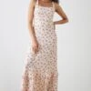Dorothy Perkins Tall Ivory Ditsy Print Tie Shoulder Ruffle Hem Midi Drss
