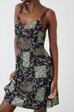 Dorothy Perkins Tall Black Ditsy Scarf Print V Neck Mini Dress -Perkinsdory Store bqq10803 black xl 3