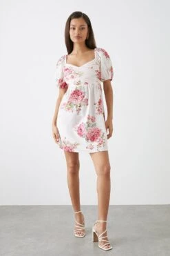 Dorothy Perkins Petite Ivory Large Floral Print Wrap Front Mini Dress