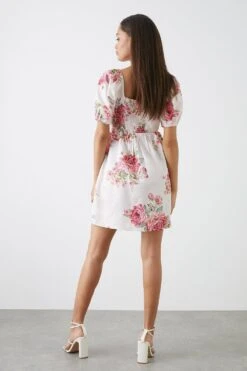 Dorothy Perkins Petite Ivory Large Floral Print Wrap Front Mini Dress -Perkinsdory Store bqq10806 ivory xl 2