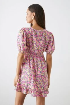 Dorothy Perkins Petite Pink Rose Print Wrap Ruffle Hem Mini Dress -Perkinsdory Store bqq10810 pink xl 2