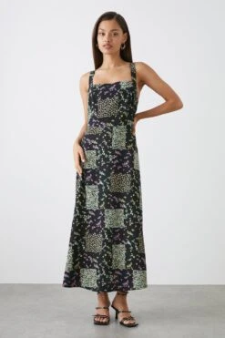 Dorothy Perkins Petite Black Ditsy Scarf Print Square Neck Cami Midi Dress