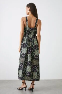 Dorothy Perkins Petite Black Ditsy Scarf Print Square Neck Cami Midi Dress -Perkinsdory Store bqq10815 black xl 2