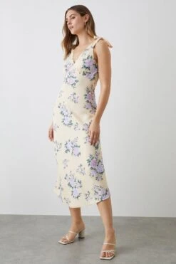 Dorothy Perkins Purple Floral Print Bias Cut Tie Shoulder Midi Dress