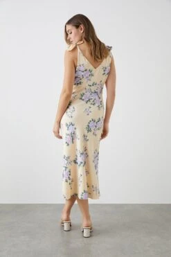 Dorothy Perkins Purple Floral Print Bias Cut Tie Shoulder Midi Dress -Perkinsdory Store bqq10816 purple xl 2