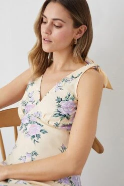 Dorothy Perkins Purple Floral Print Bias Cut Tie Shoulder Midi Dress -Perkinsdory Store bqq10816 purple xl 3