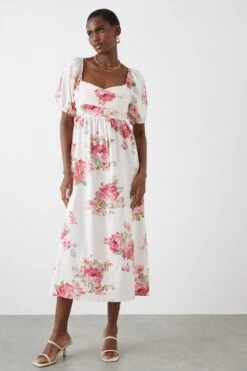 Dorothy Perkins Large Floral Cross Over Detail Midi Dress