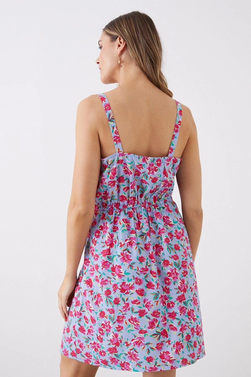 Dorothy Perkins Blue Floral Print V Neck Mini Dress 3 Dorothy Perkins Blue Floral Print V Neck Mini Dress - Image 3
