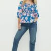 Dorothy Perkins Petite Blue Floral Shirred Blouse