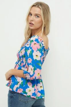 Dorothy Perkins Petite Blue Floral Shirred Blouse -Perkinsdory Store bqq10836 multi xl 2