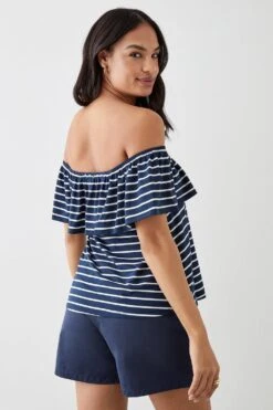 Dorothy Perkins Double Layer Printed Bardot Top -Perkinsdory Store bqq10940 navy xl 2