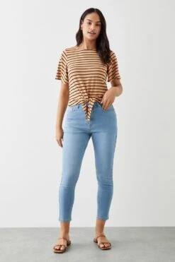 Dorothy Perkins Crew Neck Tie Hem Printed Top -Perkinsdory Store bqq10944 camel xl 1