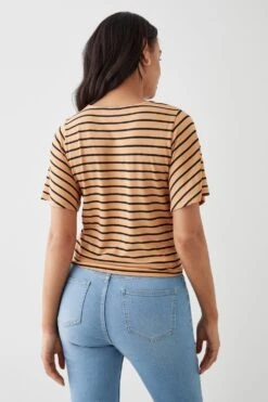 Dorothy Perkins Crew Neck Tie Hem Printed Top -Perkinsdory Store bqq10944 camel xl 2