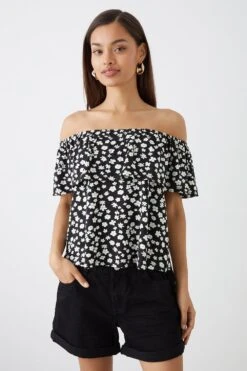 Dorothy Perkins Petite Double Layer Printed Bardot Top