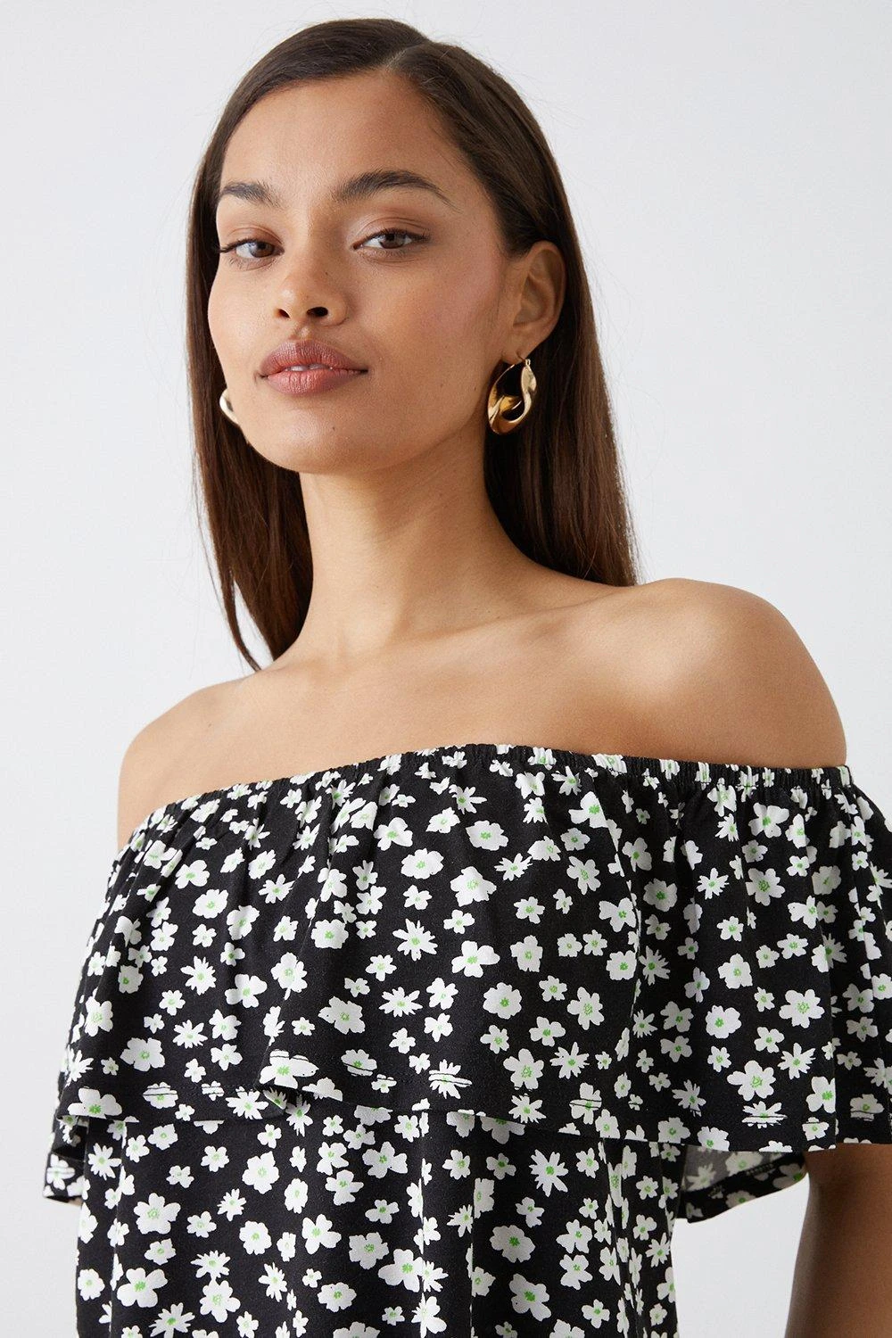 Dorothy Perkins Petite Double Layer Printed Bardot Top 2 Dorothy Perkins Petite Double Layer Printed Bardot Top - Image 2