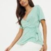 Dorothy Perkins Petite Wrap Detail Short Sleeve Printed Top