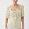 Dorothy Perkins Petite Puff Sleeve Square Neck Printed Top