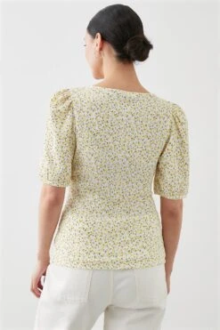 Dorothy Perkins Petite Puff Sleeve Square Neck Printed Top -Perkinsdory Store bqq10958 yellow xl 2