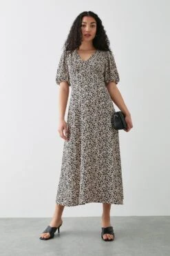Dorothy Perkins Leopard Print Empire Puff Sleeve Midi Dress