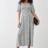 Dorothy Perkins Mono Ditsy Print Empire Puff Sleeve Midi Dress