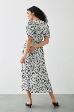 Dorothy Perkins Mono Ditsy Print Empire Puff Sleeve Midi Dress -Perkinsdory Store bqq11001 mono xl 2