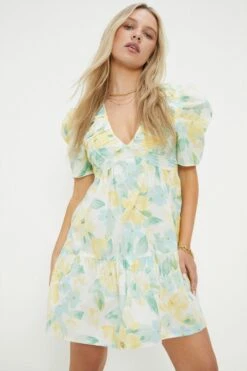 Dorothy Perkins Petite Ivory Floral Ruched Front Mini Dress