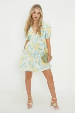 Dorothy Perkins Petite Ivory Floral Ruched Front Mini Dress -Perkinsdory Store bqq11023 ivory xl 3