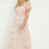 Dorothy Perkins Petite Ivory Chiffon Floral Print Flutter Sleeve Midi Dress