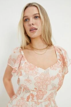 Dorothy Perkins Petite Ivory Chiffon Floral Print Flutter Sleeve Midi Dress 5 Dorothy Perkins Petite Ivory Chiffon Floral Print Flutter Sleeve Midi Dress -Perkinsdory Store bqq11024 ivory xl 1