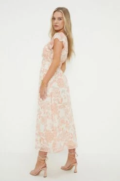 Dorothy Perkins Petite Ivory Chiffon Floral Print Flutter Sleeve Midi Dress 7 Dorothy Perkins Petite Ivory Chiffon Floral Print Flutter Sleeve Midi Dress -Perkinsdory Store bqq11024 ivory xl 3