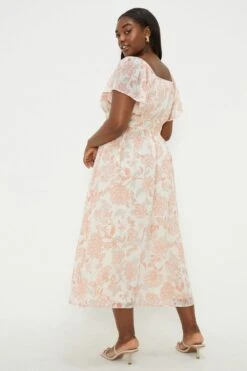 Dorothy Perkins Curve Floral Print Chiffon Midi Dress -Perkinsdory Store bqq11035 ivory xl 3