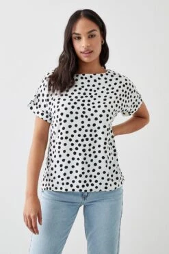 Dorothy Perkins Mono Spot Roll Sleeve Blouse