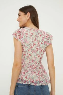 Dorothy Perkins Sweetheart Ruched Frill Sleeve Top -Perkinsdory Store bqq11060 multi xl 3