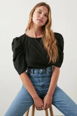 Dorothy Perkins Broderie Puff Sleeve Jersey Top